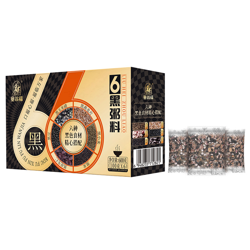塞翁福 六黑粥料 100g*6袋 杂粮 拿铁色（单位：盒）